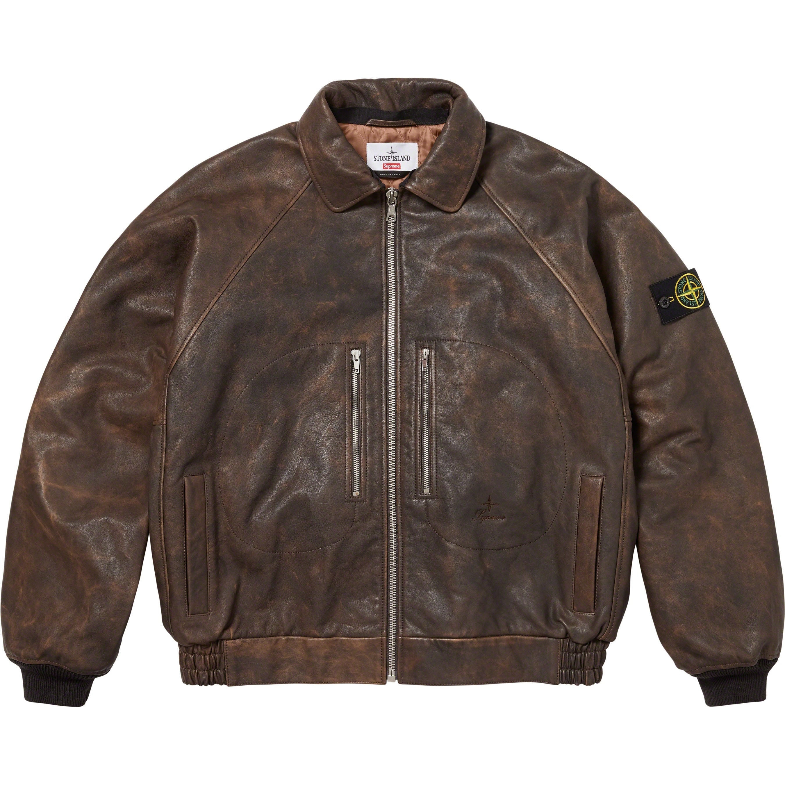 Supreme®/Stone Island® Leather Bomber Jacket view 3
